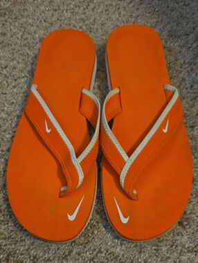 Nike Orange and White Flip Flops